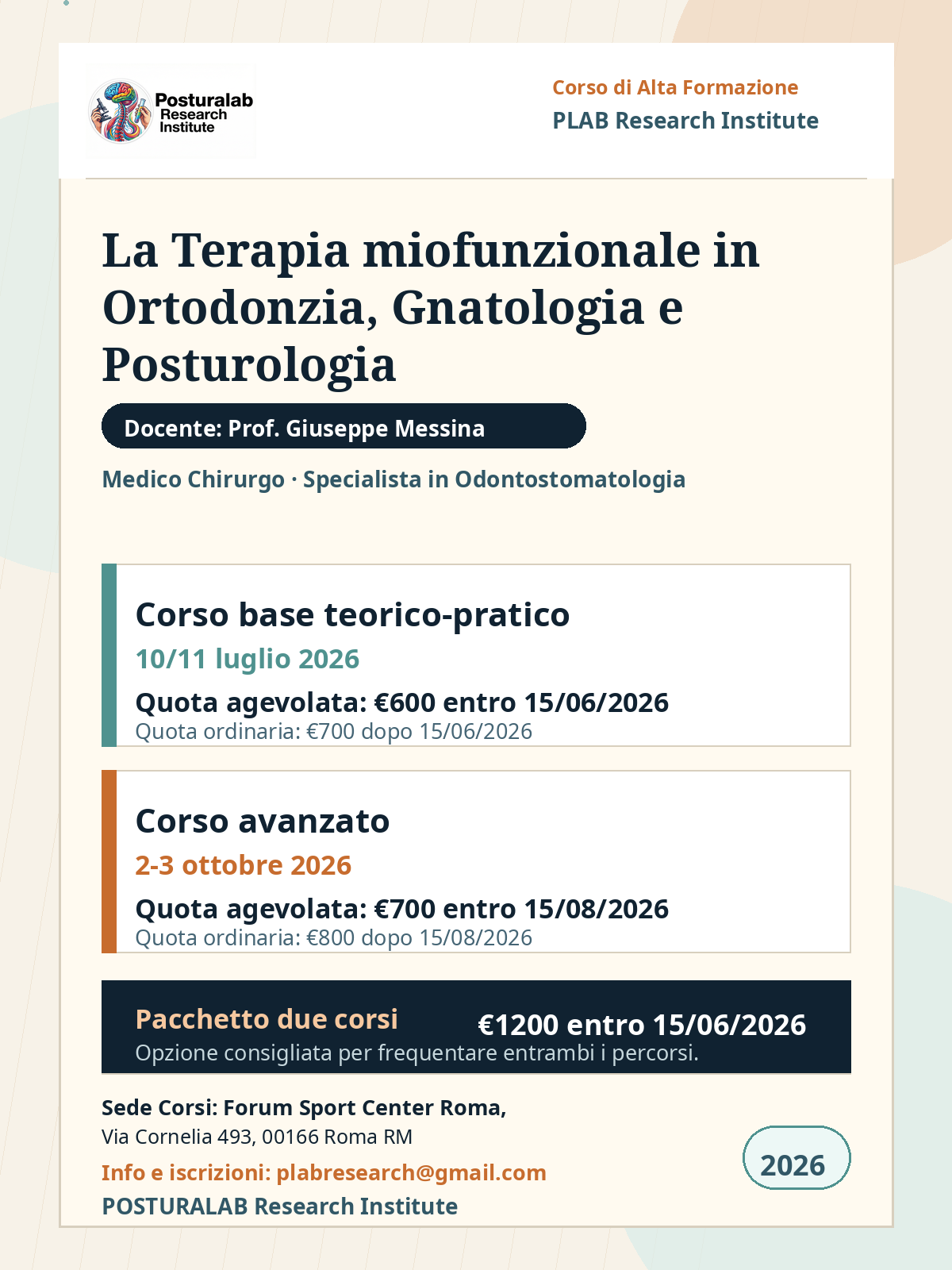 Locandina aggiornata dei corsi PLAB 2026